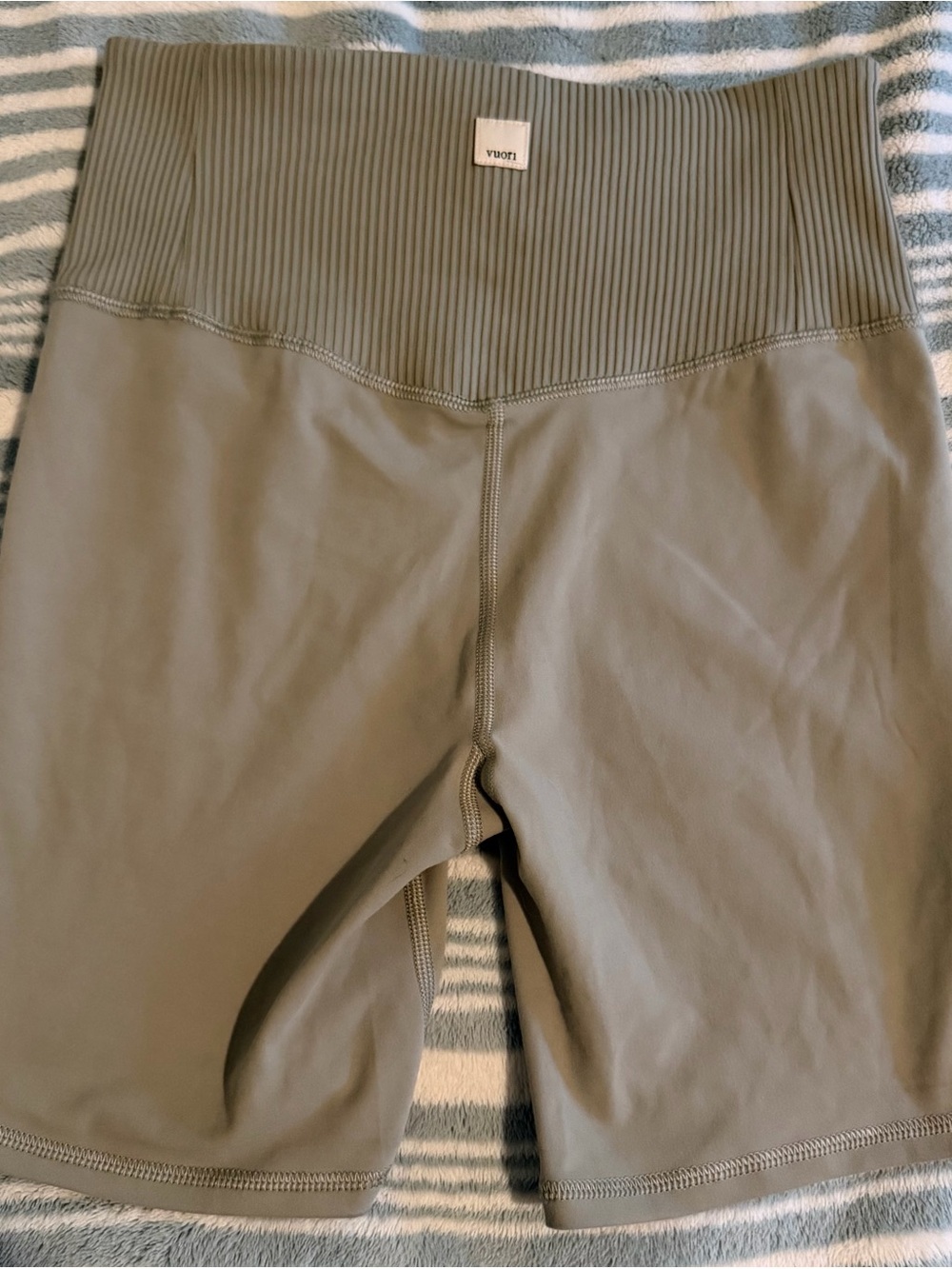 Vuori Ribbed-Waist Olive Bike Shorts